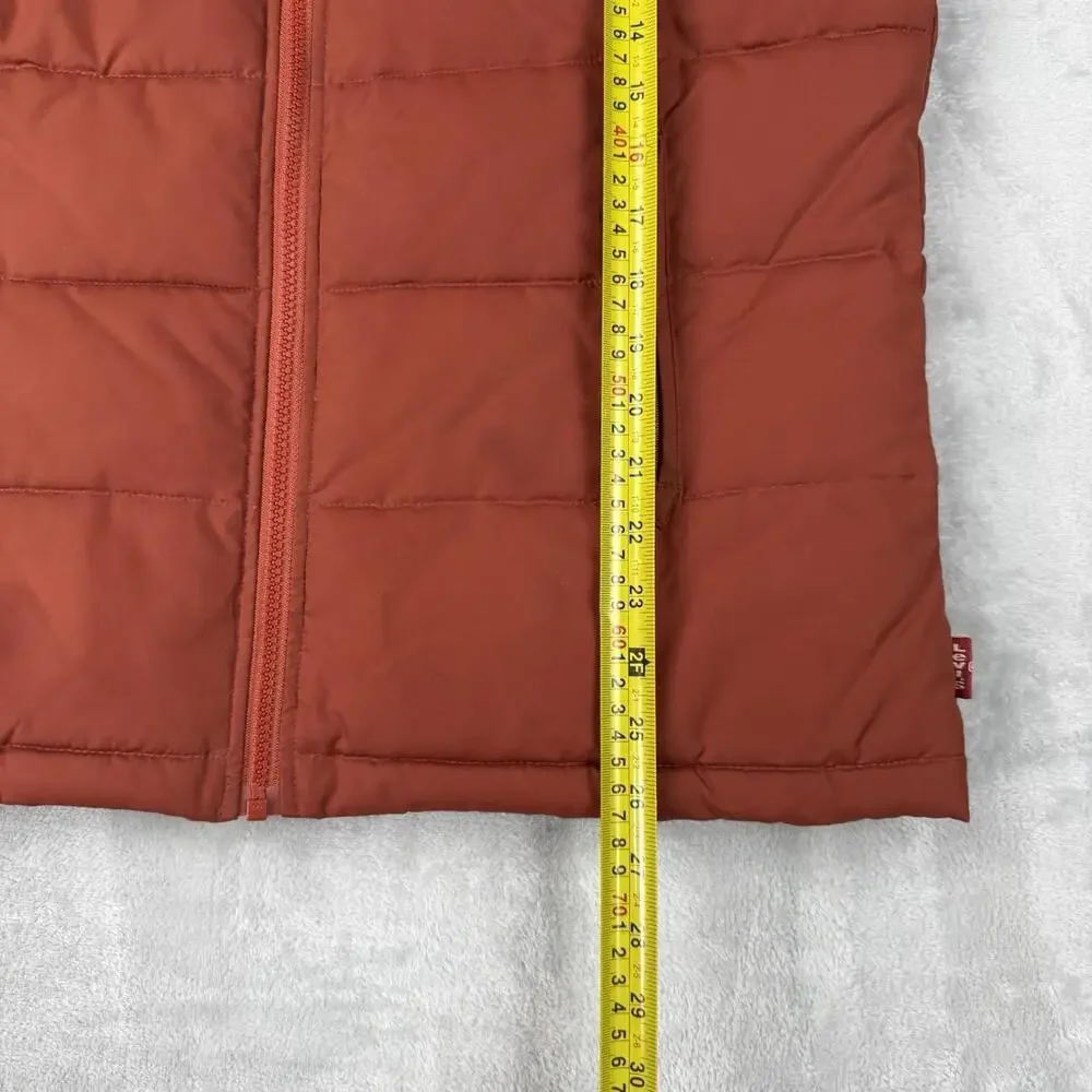 Levi’s Orange Puffer Vest Men Size L Vintage Style Full Zip Quilted Outdoor Y2K